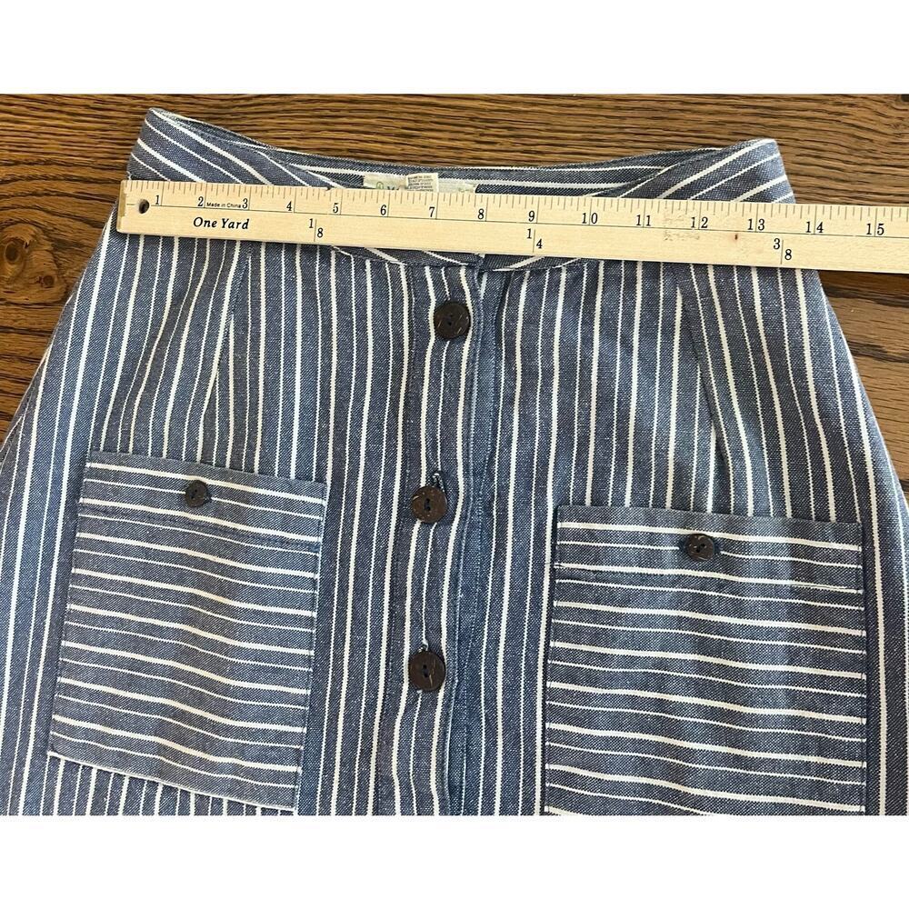 Mata Traders Midi A Line Blue White Striped Button Skirt-XS - Picture 4 of 5